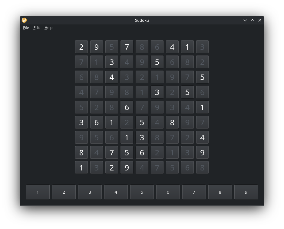 Cover image for Qt Sudoku showing a gui with a solved sudoku board.